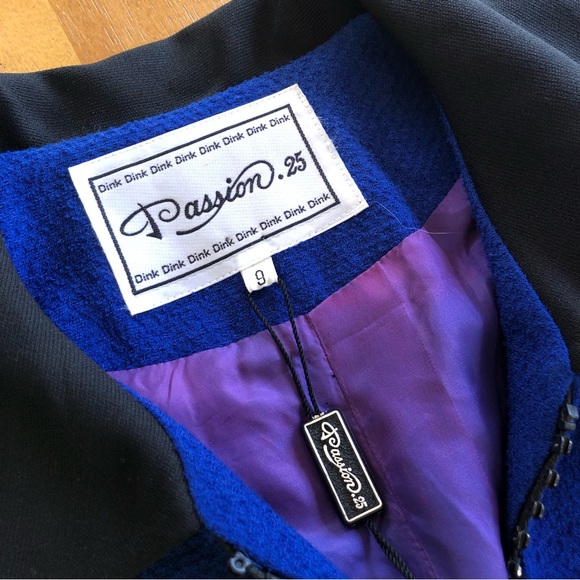 Vintage Bright Blue Blazer Jacket Unique Sparkly Zipper Gemstone Polyester Asian - Picture 7 of 11